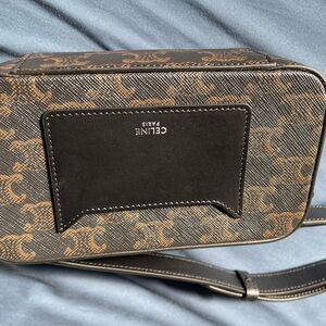 Celine Triomphe Coated canvas and leather trim Crossbody small Bag